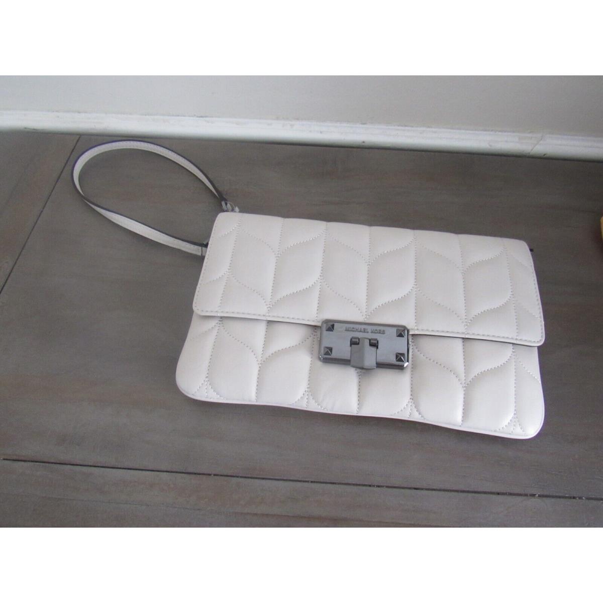 Michael Kors Peyton Clutch Vanilla Beige Large Quilted Clutch Bag: