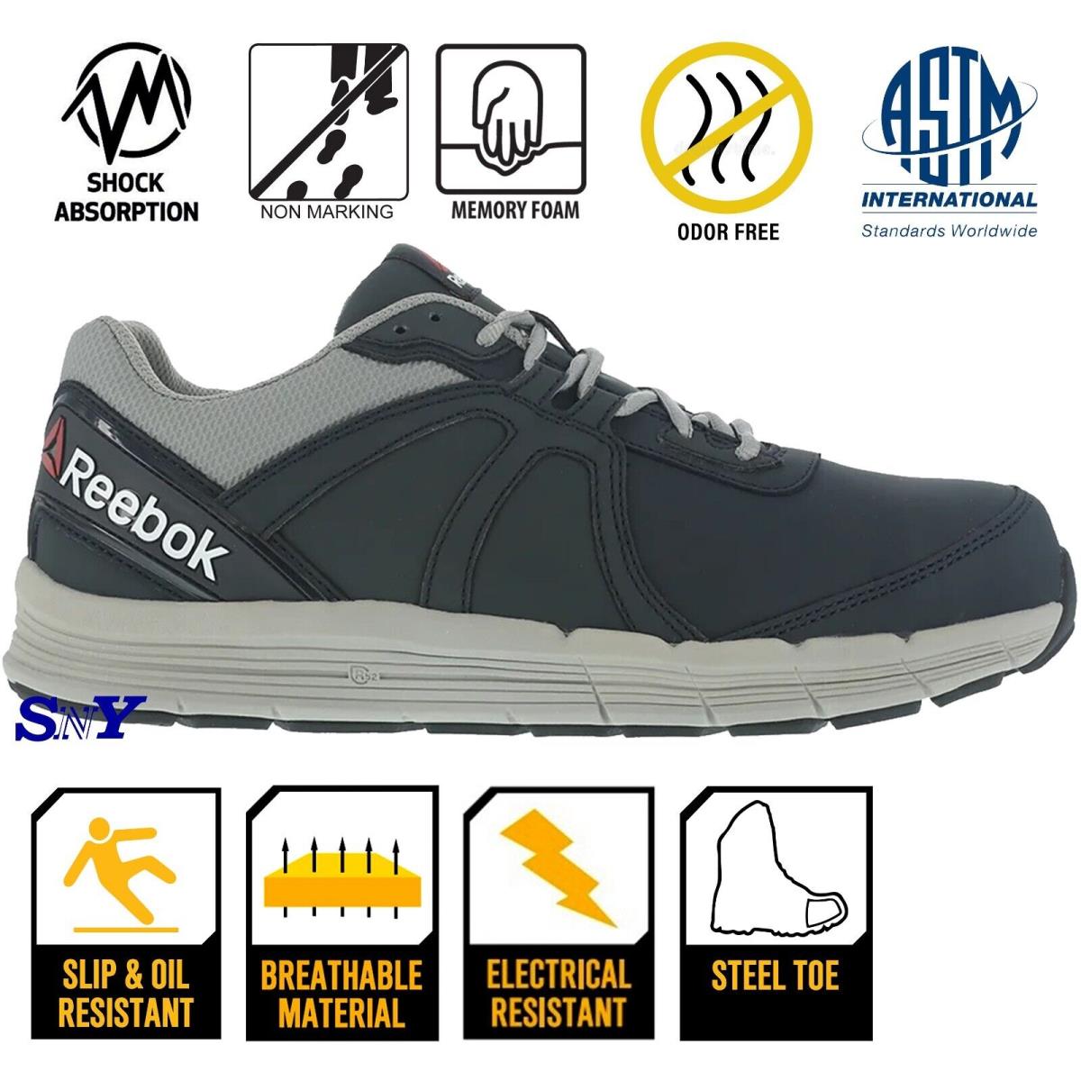 Reebok Men`s Steel Toe Slip Resistant Flexible Rubber Outsole Work Shoes EH Astm M