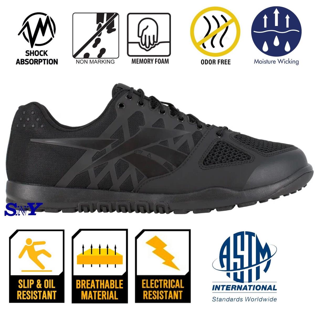 Reebok Men`s Soft Toe Service Work Slip Resistant Shoes Lightweight EH Astm