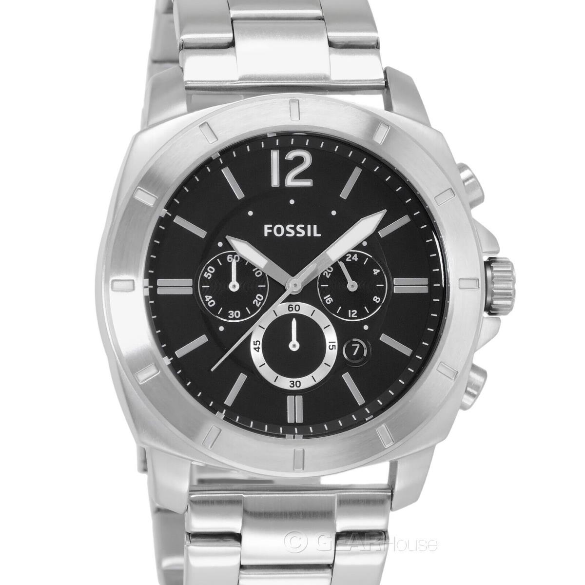 Fossil Privateer Mens Chronograph Watch Black Dial Stainless Steel Band