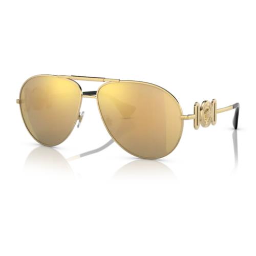 Versace 0VE2249 10027P Gold/brown Mirror Gold Oval Men`s Sunglasses