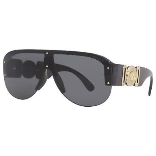 Versace 4391 GB1/87 Sunglasses Men`s Black/gold/dark Grey Lenses Shield 48mm