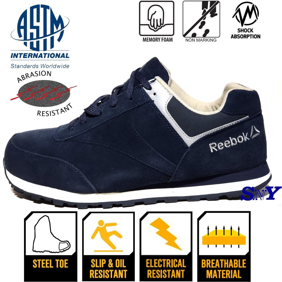 Reebok Men`s Steel Toe Slip Heat Abrasion Chemical Resistant Shoes Suede Upper