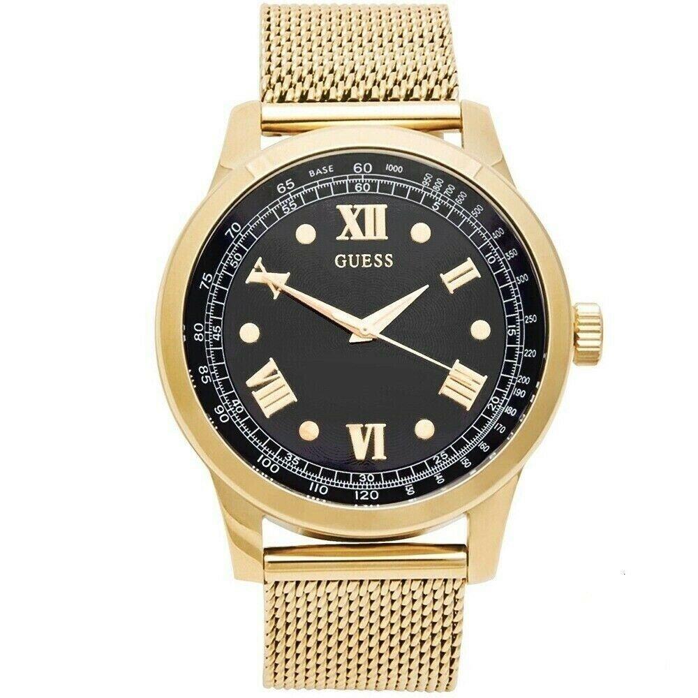 Guess Gold Tone Roman Numerals Mesh Stainless Steel Bracelet WATCH-U0683G2