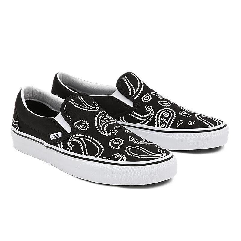 Vans Peace Paisley Classic Slip-on VN0A5JMHB0E Women`s Black White Shoes DJ86 - Black & White