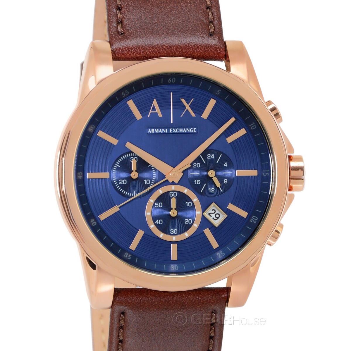 Armani Exchange Mens Rose Gold Chronograph Watch Blue Dial Brown