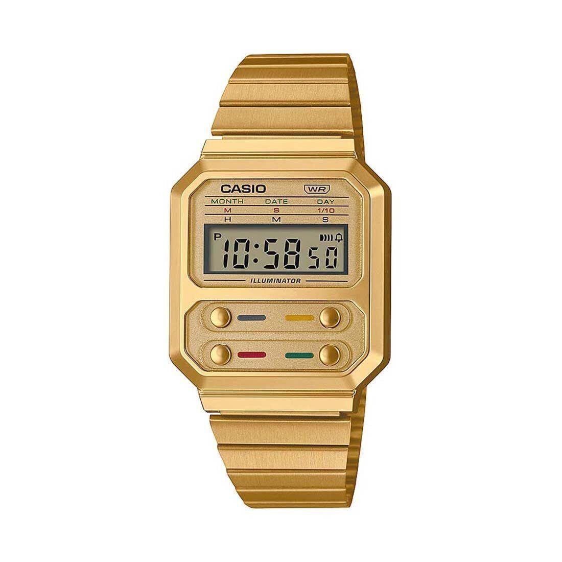 Casio A100WEG-9ADF Men`s Digital Gold Resin Case Stainless Steel Strap Watch