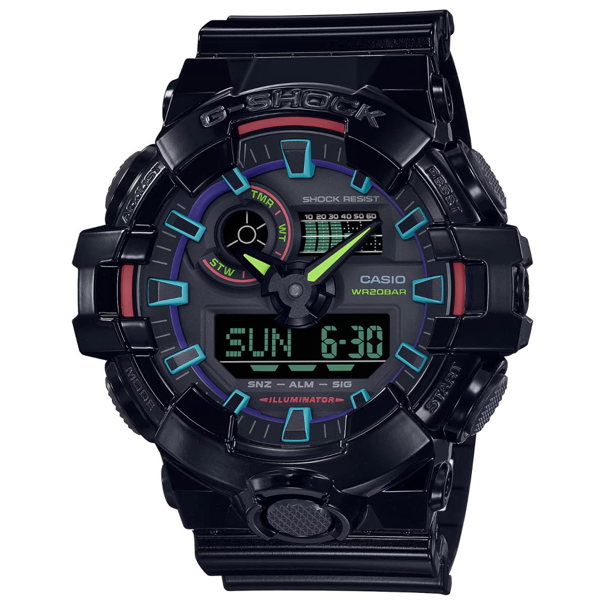 G-shock GA-700 Series Analog Digital Black Resin Watch GA700RGB-1A by Casio