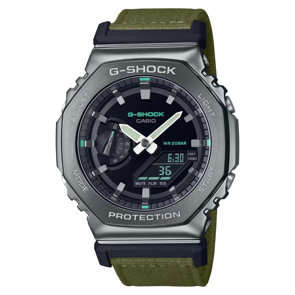 Casio G-shock Analog Digital 2100 Series Men`s Watch GM2100C-5A - Dial: Black, Band: Green, Bezel: Silver