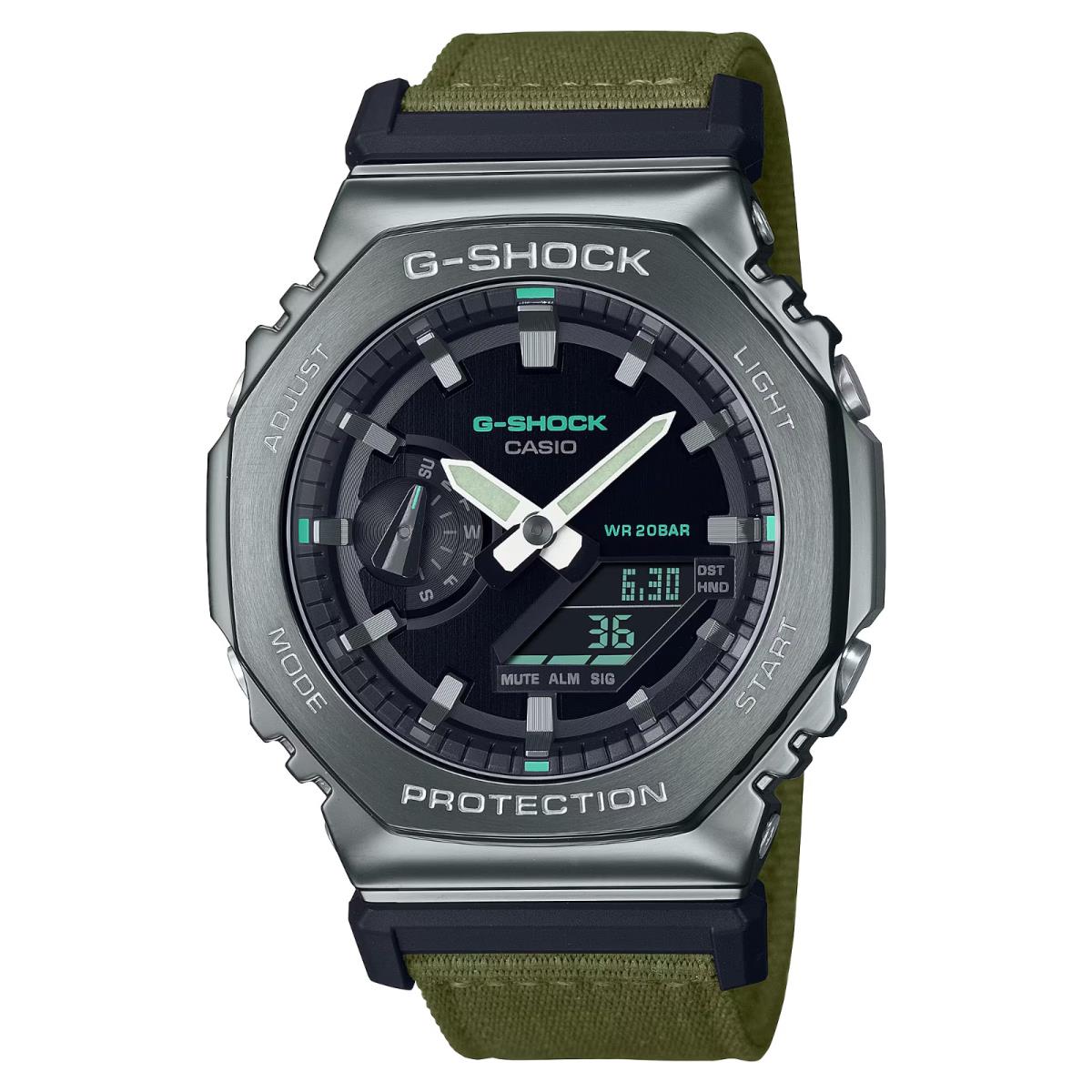 Casio G-shock GM2100CB-3A Men`s Metal Bezel Black Dial Green Nylon Watch