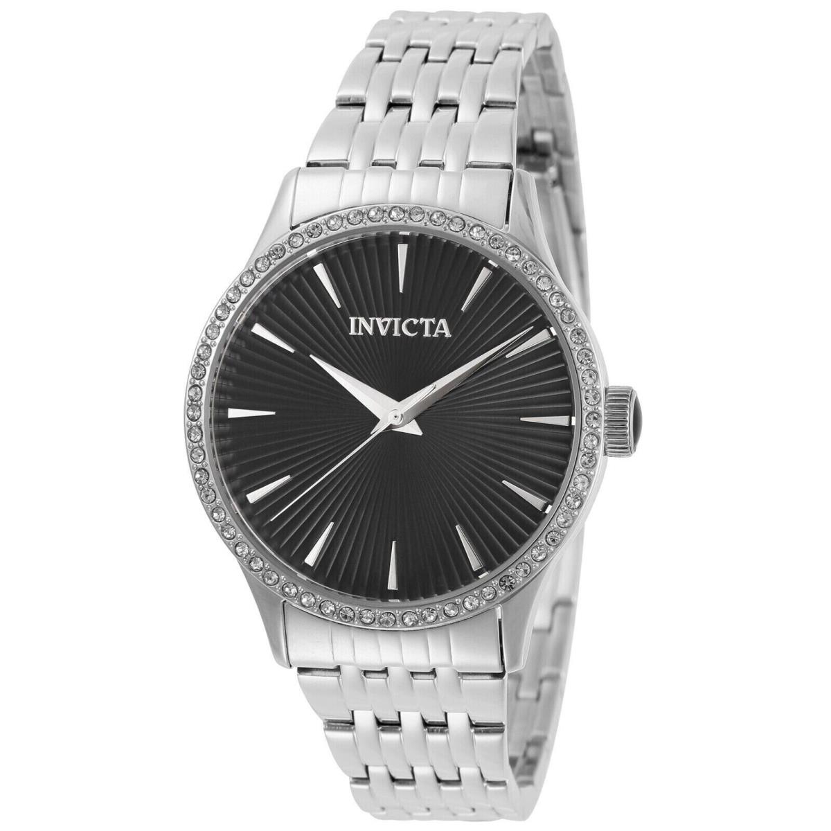 Invicta Angel Women`s Black Dial Silver 35mm Case Crystal Accent Watch 31946