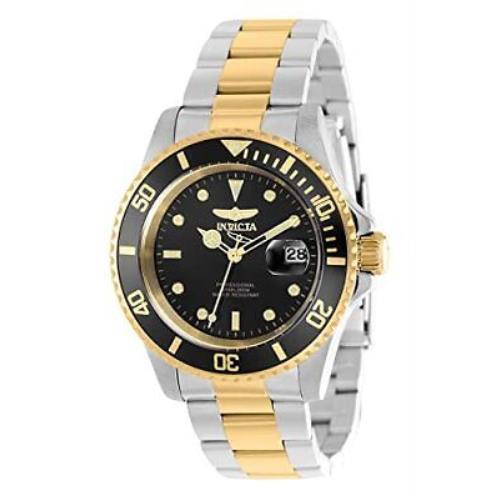 Invicta Men`s Watch Pro Diver Quartz Black Dial Two Tone Bracelet 37158