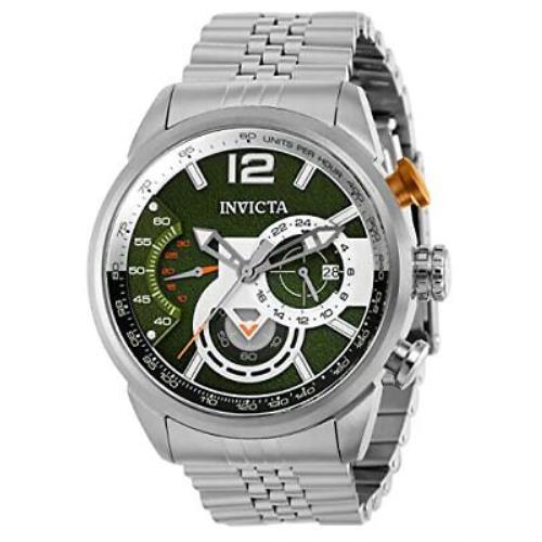 Invicta Men`s 46 mm Aviator Green Metal Dial Stainles Steel Band Watch 39664