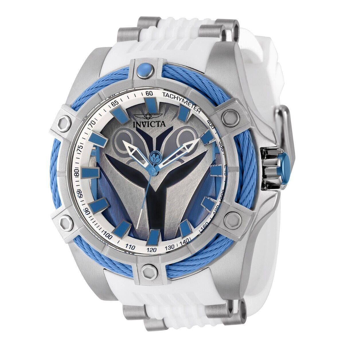 Invicta Men`s 52mm Star Wars Bo-katan Silver Tone White Strap LE SS Watch