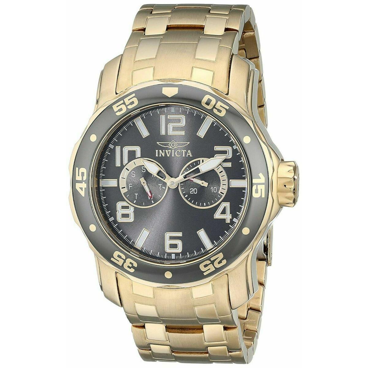 Invicta 17499 Men`s Pro Diver Gold Steel Black Dial Watch Wide Heavy Manly