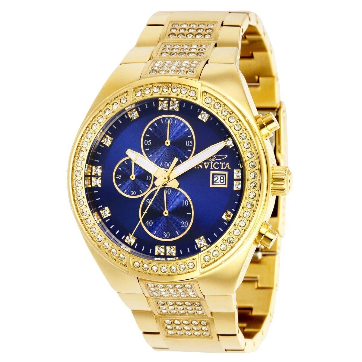 Invicta Specialty Lux Men`s 45mm Blue Dial Crystals Gold Chrono Watch 38605