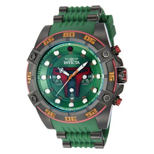 Invicta Men`s Watch Star Wars Boba Fett Chronograph Green and Red Dial 40084 - Dial: Green, Red, Band: Green, Black