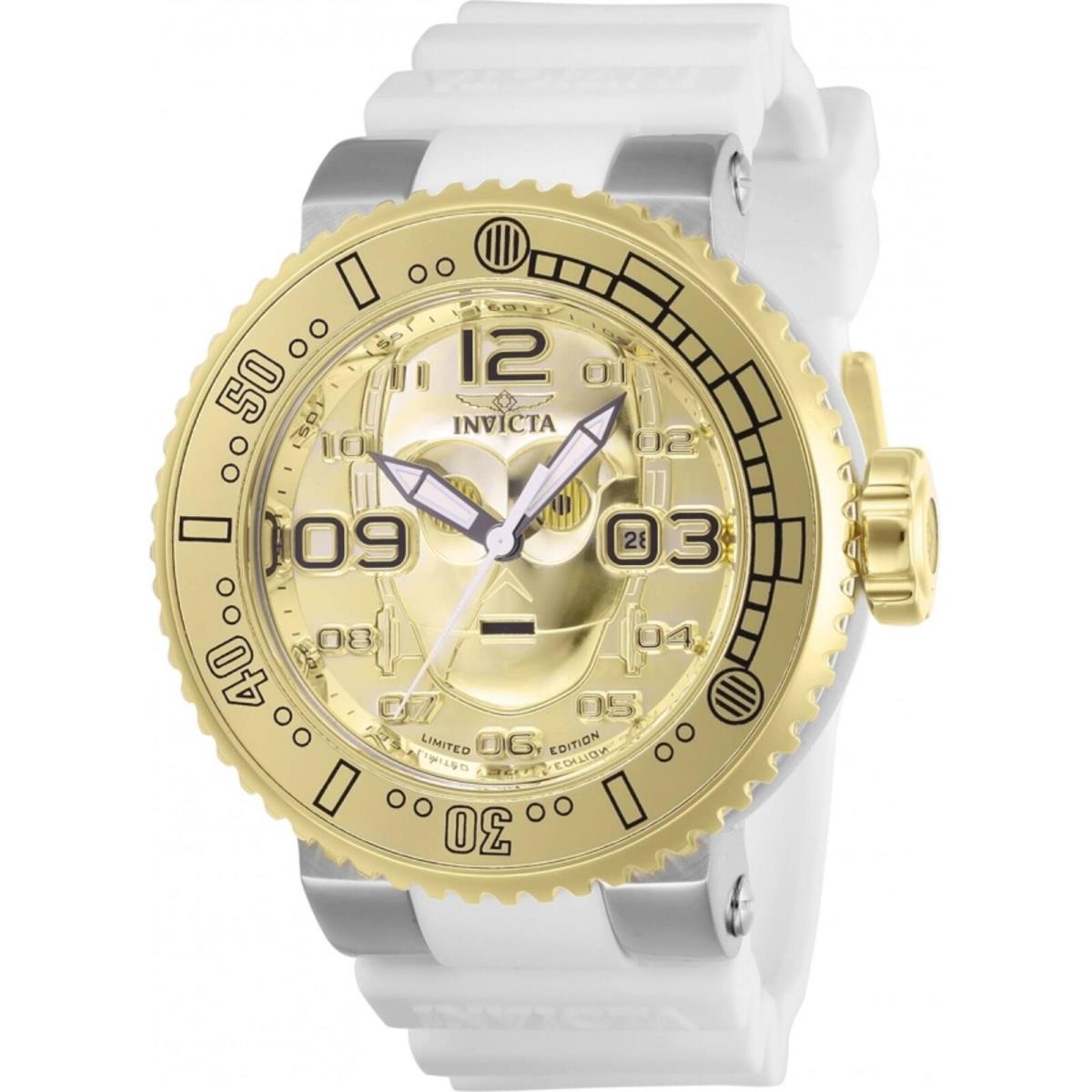 Invicta Men`s Watch Star Wars C-3PO White Rotating Bezel Silicone Strap 27671