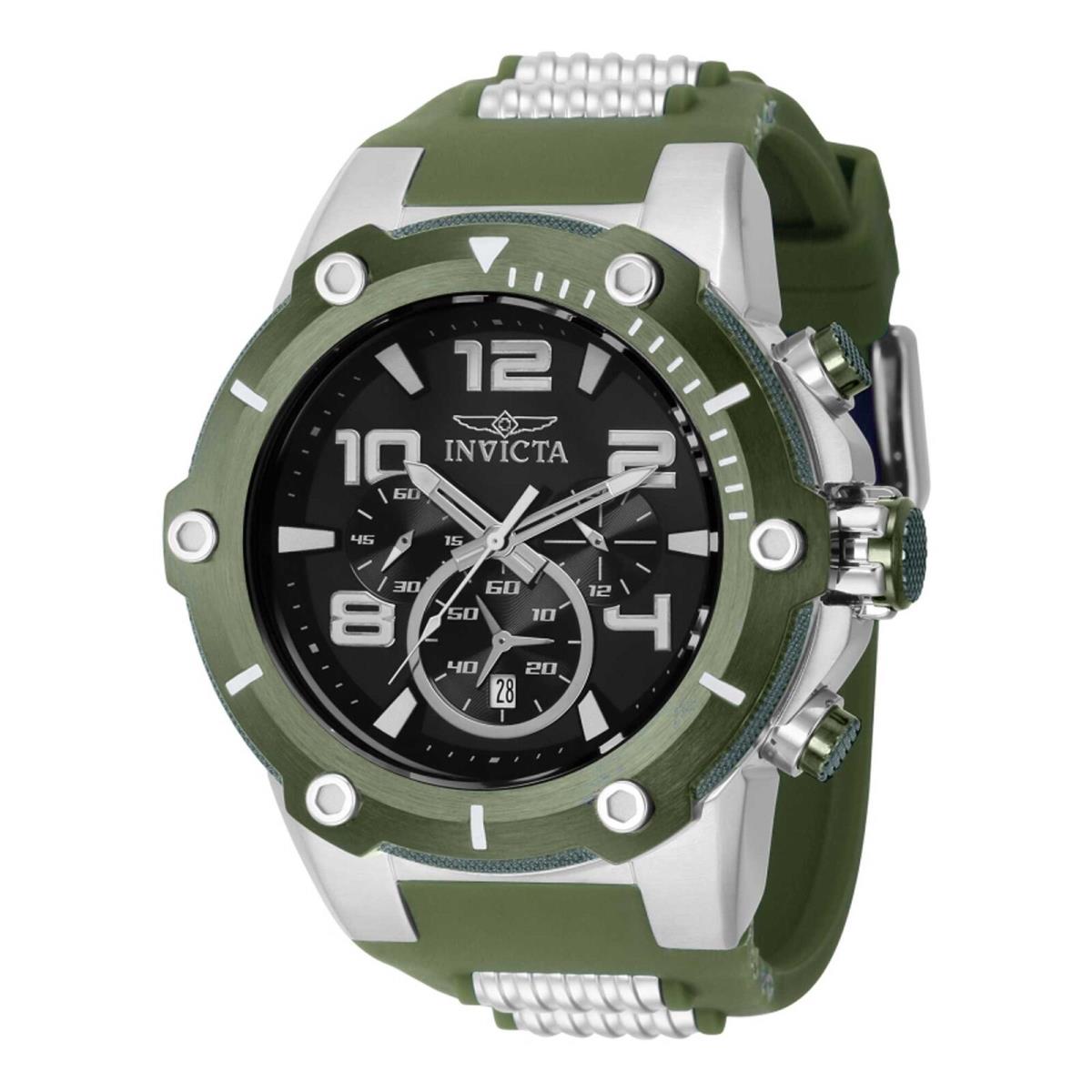 Invicta Men`s Watch Speedway Black Dial Two Tone Green Silver Tone Strap 40898