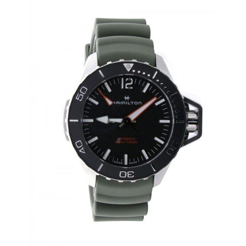 Hamilton Khaki Navy Frogman Automatic Black Dial 46mm Men`s Watch H77825331 - Dial: Black, Band: Green, Bezel: Black