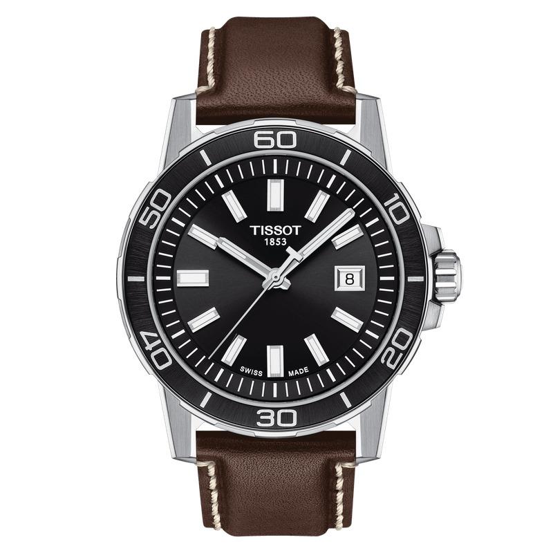 Tissot Men`s Supersport Black Dial Watch - T1256101605100 - Dial: Black, Band: Brown, Bezel: Black