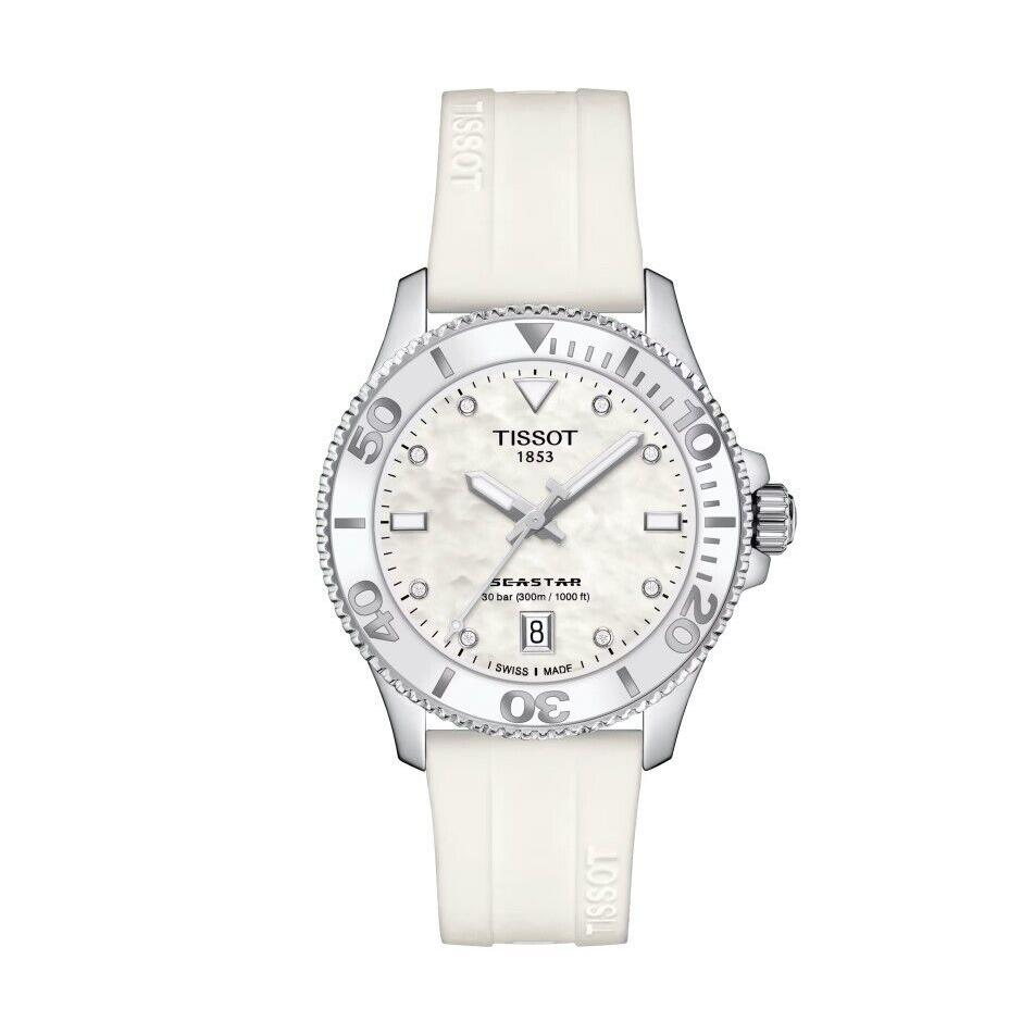 Tissot Seastar 1000 36mm White Mother of Pearl Dial Lady Watch T1202101711600 - Dial: White mother-of-pearl, Band: White, Bezel: White