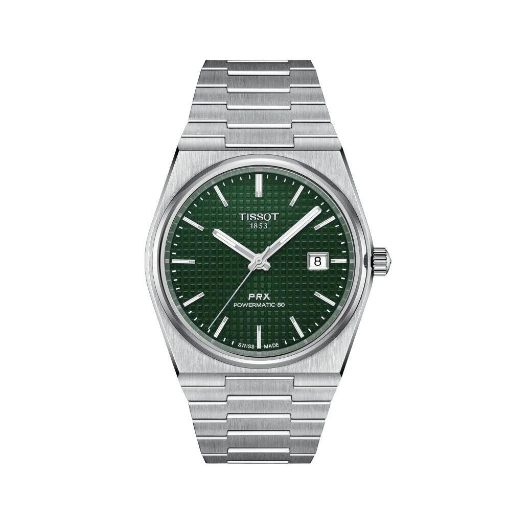 Tissot Prx Powermatic 80 Green Dial Grey Strap Men`s Watch T1374071109100 - Dial: Green, Band: Gray, Bezel: Gray