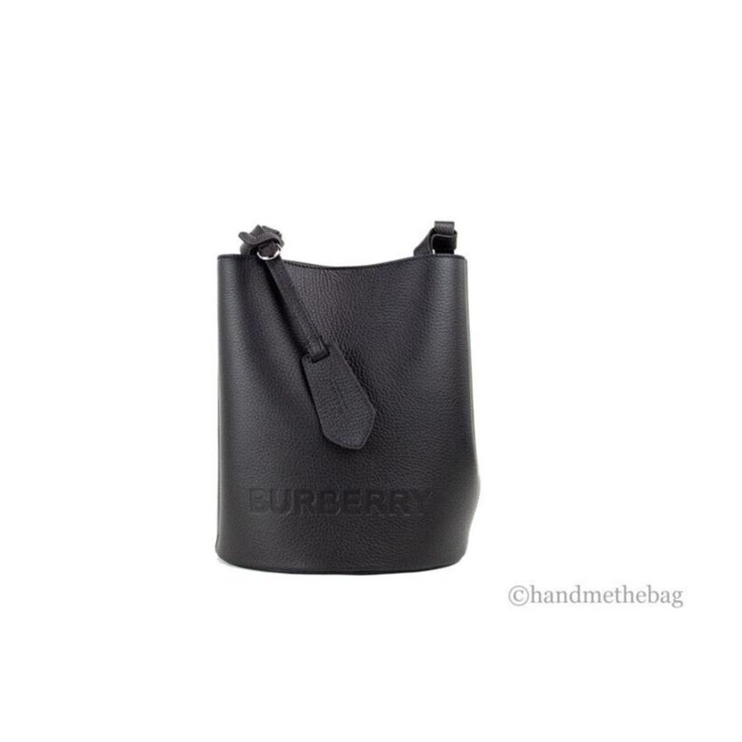 Burberry Lorne Small Black Pebbled Leather Bucket Crossbody Handbag Purse