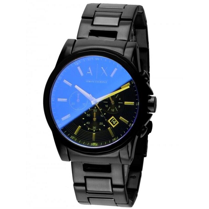 Armani Exchange Men`s Black Stainless Yellow Blue Dial Chronograph Watch AX2513