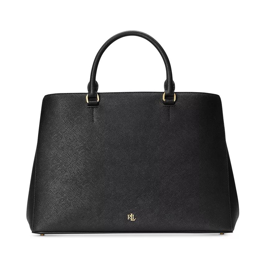 Ralph Lauren Crosshatch Leather Large Hanna Satchel Black