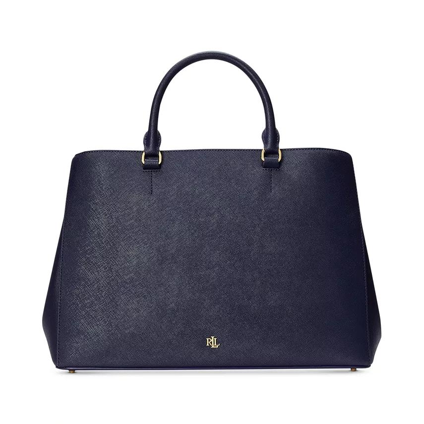 Ralph Lauren Crosshatch Leather Large Hanna Satchel French Navy