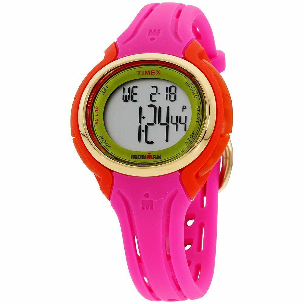 Timex Ironman Hot Pink+red 2 Tone 50 Lap Resin Plastic Indiglo Watch TW5M02800 - Dial: Gray, Green, Band: Pink, Manufacturer Band: PINK