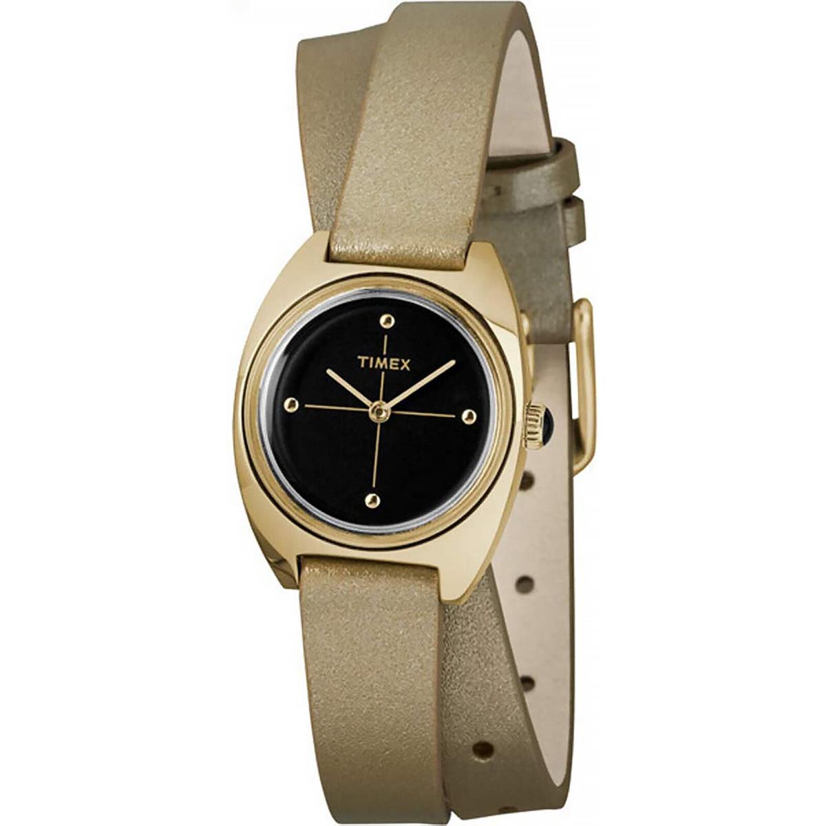 Timex TW2R69800 Milano Women`s Black Analog Steel Watch Gold-tone Leather Strap