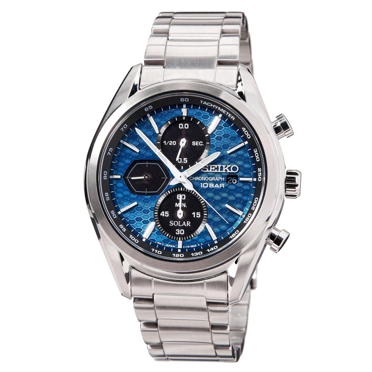 Seiko Chronograph Blue Dial Solar-powered Men`s Watch SSC801P1 - Dial: Blue, Band: Silver, Bezel: Silver