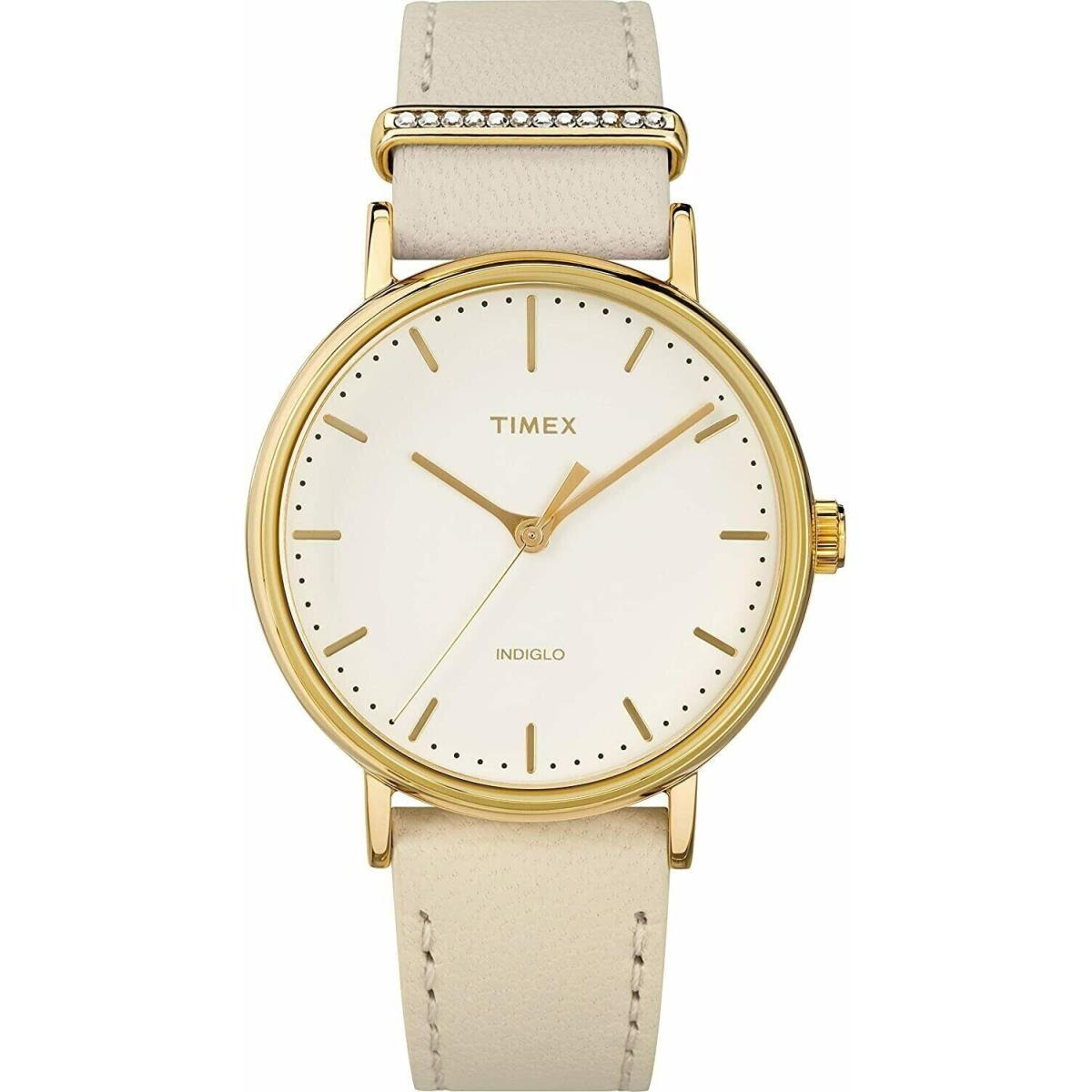 Timex Fairfield Gold Tone Crystalized 37mm Women`s Indiglo Watch TW2R70500