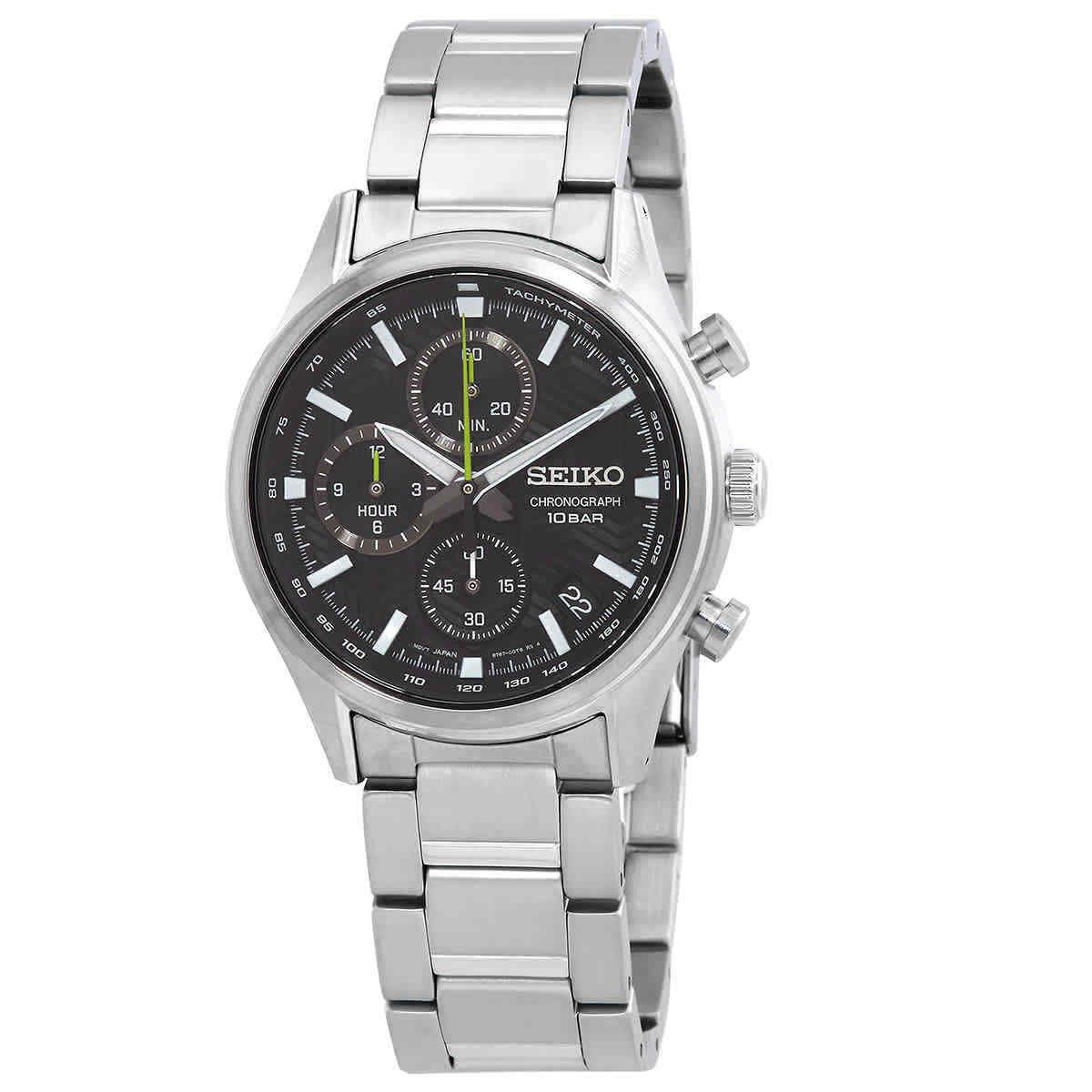 Seiko Dress Chronograph Quartz Black Dial Men`s Watch SSB419P1