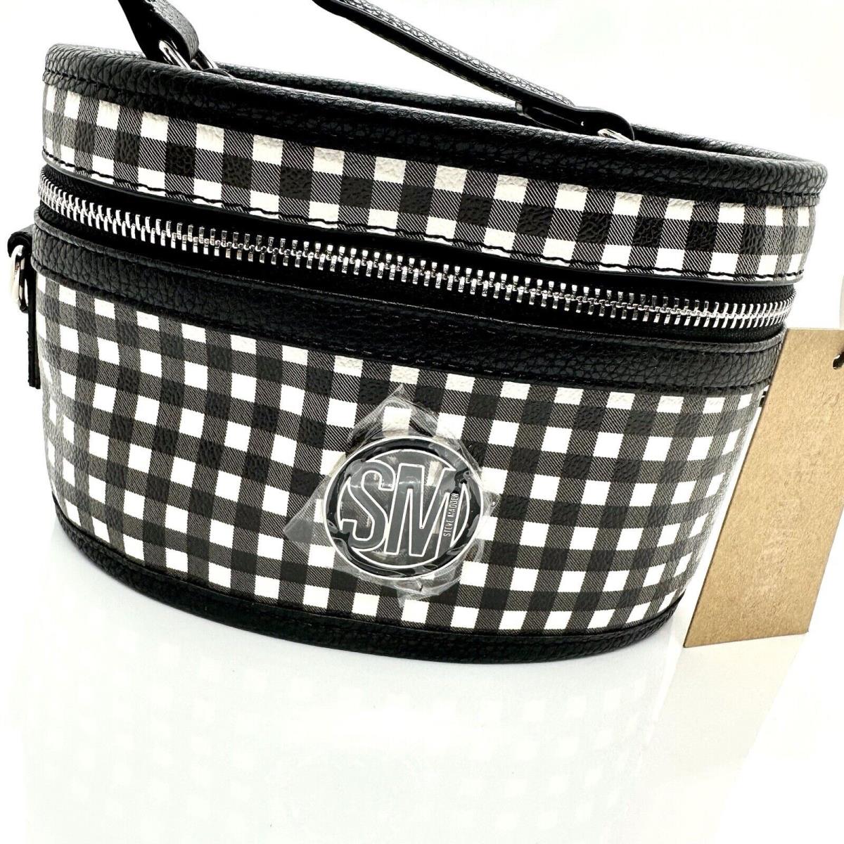 Steve Madden Black White Gingham Structured Train Case Crossbody Plaid Bag