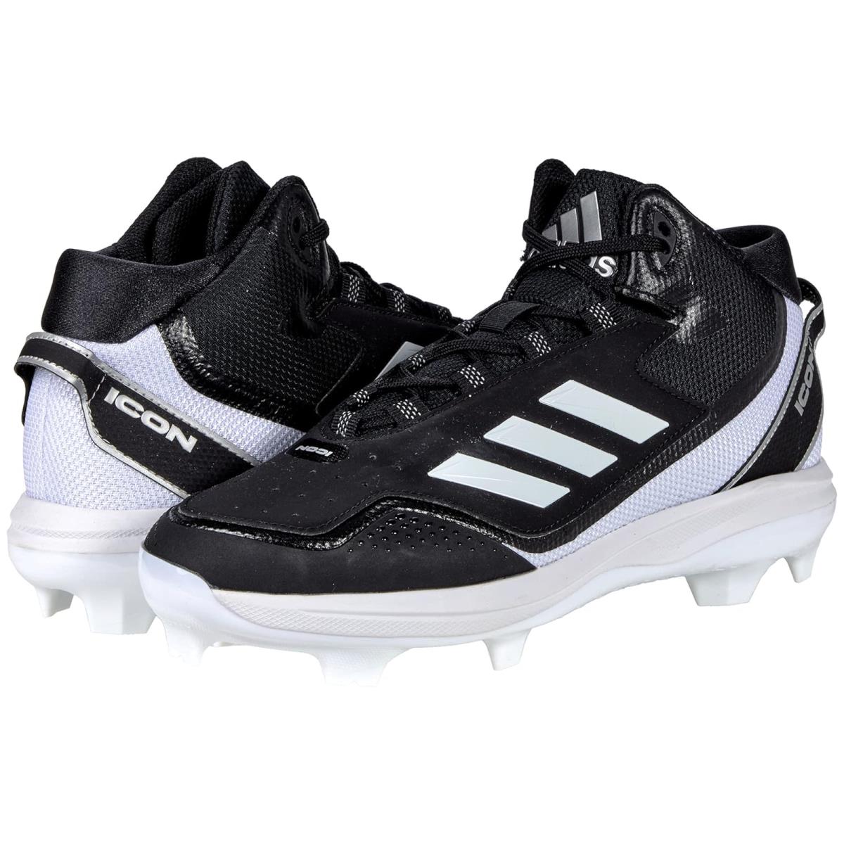 Man`s Sneakers Athletic Shoes Adidas Icon 7 Mid Tpu Baseball Cleats - Black/Silver Metallic/White