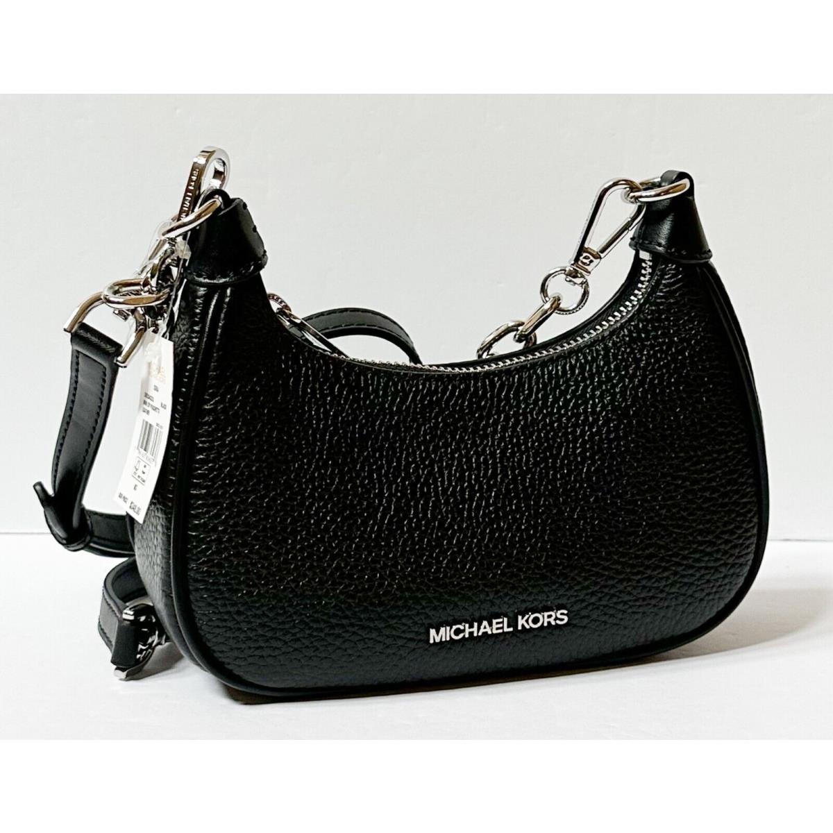 Michael Kors Cora Mini Zip Pouchette Chain Shoulder Crossbody Bag BLACK/SILVER