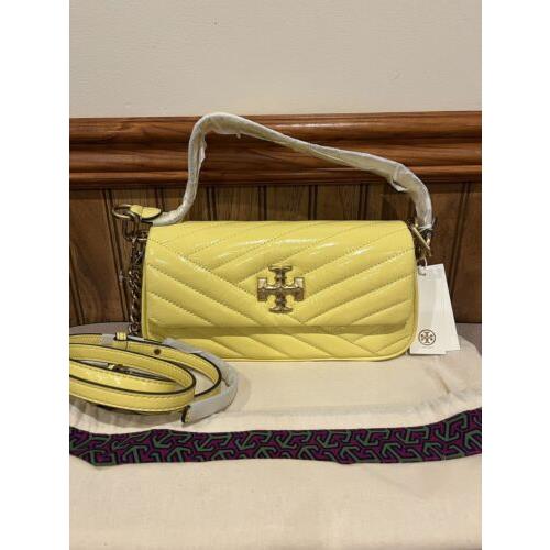 Tory Burch Kira Chevron Patent Small Flap Shoulder Vintage Lemon Yellow 138964