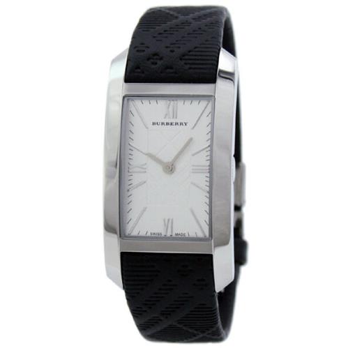 Burberry Engraved Dial Plaid Checked Logo Leather Small Watch BU1083