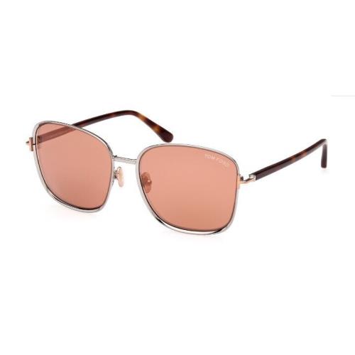 Tom Ford FT1029 Fern 12G Shiny Light Ruthenium/rose Mirrored Women`s Sunglasses - Frame: , Lens: