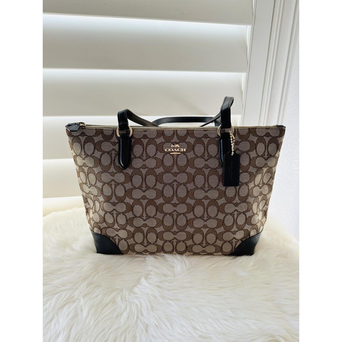 Coach F29958 Signature Jacquard Zip Tote Bag - Khaki/brown