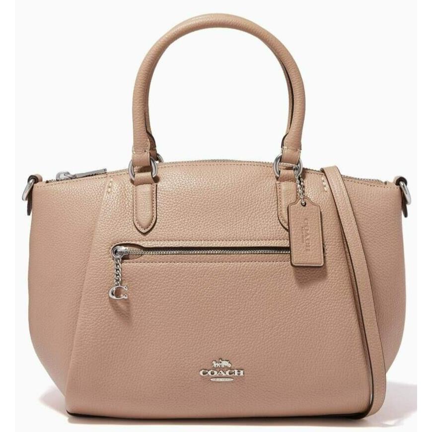 Coach Elise Taupe Tan Pebbled Leather Top Zip Crossbody Satchel Bag