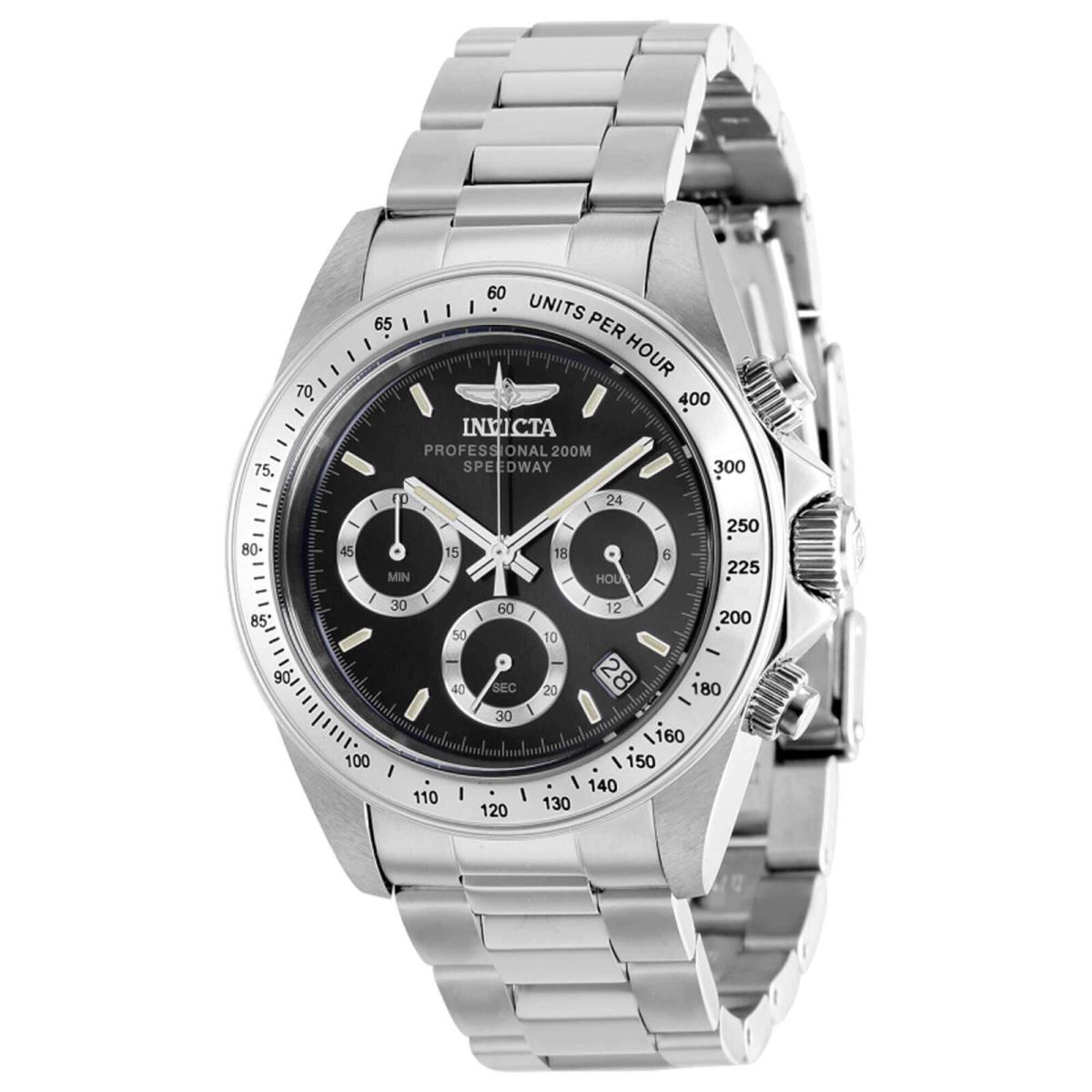 Invicta Men`s Watch Speedway Black Dial Silver Stainless Steel Bracelet 37168 - Dial: Black, Band: Silver