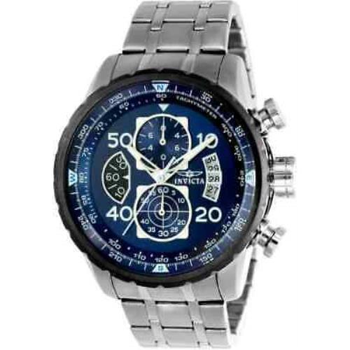 Invicta Aviator Chronograph Blue Dial Men`s Watch 22970 - Dial: Blue, Band: Silver, Bezel: Gray