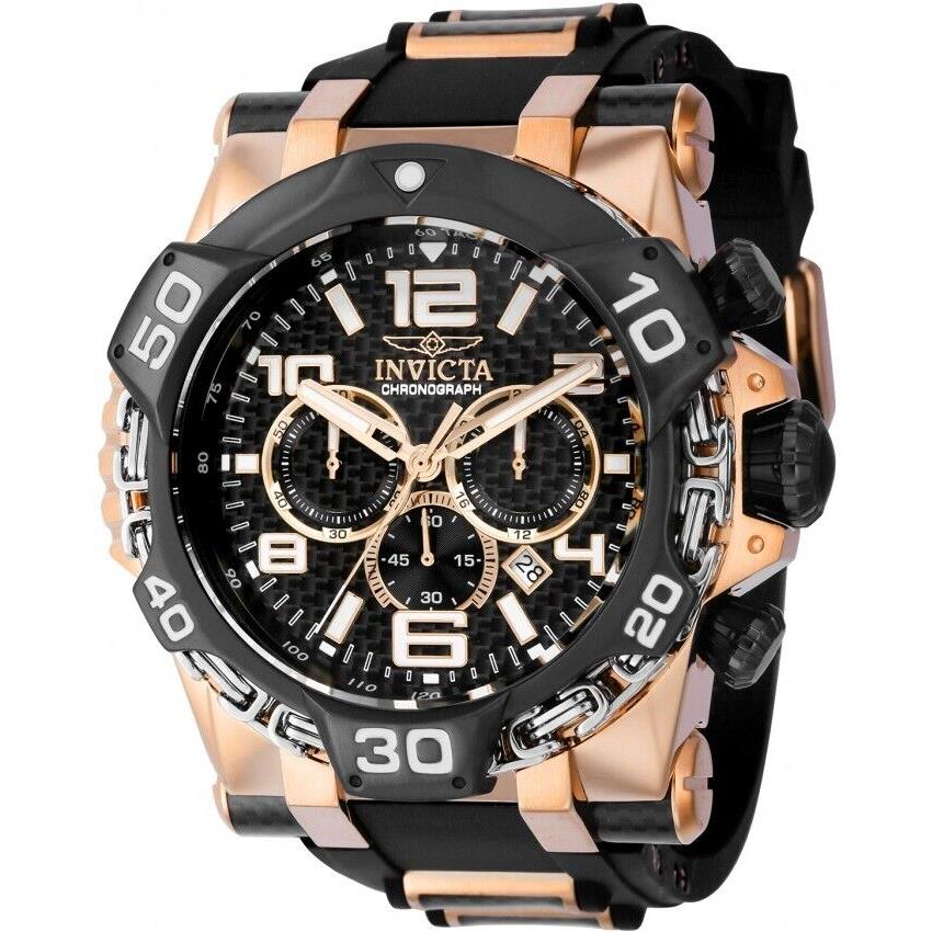 Invicta Men`s 53mm Mammoth Chrono Black Silver Chain Bezel Rose Gold Case Watch