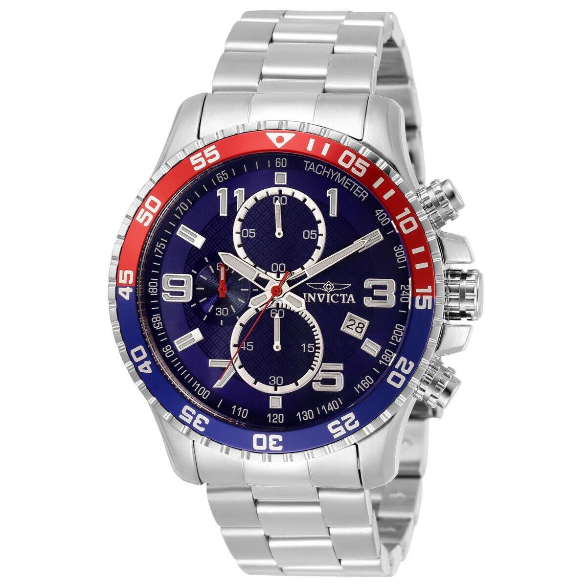 Invicta Specialty Men`s Watch - 45mm Steel 34030 - Dial: Blue, White, Band: Silver