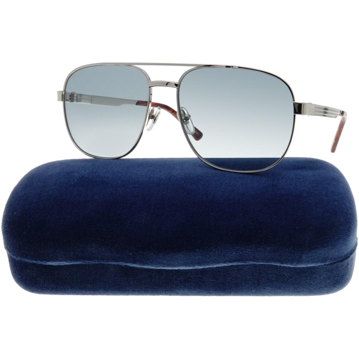 Gucci Pilot Sunglasses GG1223S 004 GG 1223/S Silver/blue Lens Mens - Frame: Silver, Lens: Blue