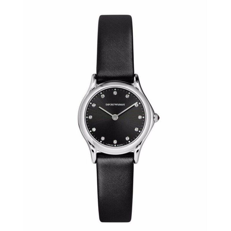 Emporio Armani Classic Black Diamond Dial Black Women`s Watch ARS7600 - Face: Black, Dial: Black, Band: Black